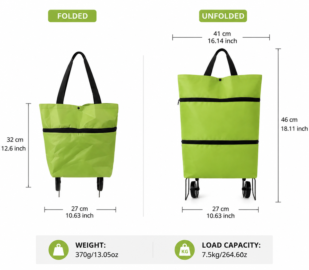 Foldable Wheeled Shopping Hand Cart with Backpack Carry Option