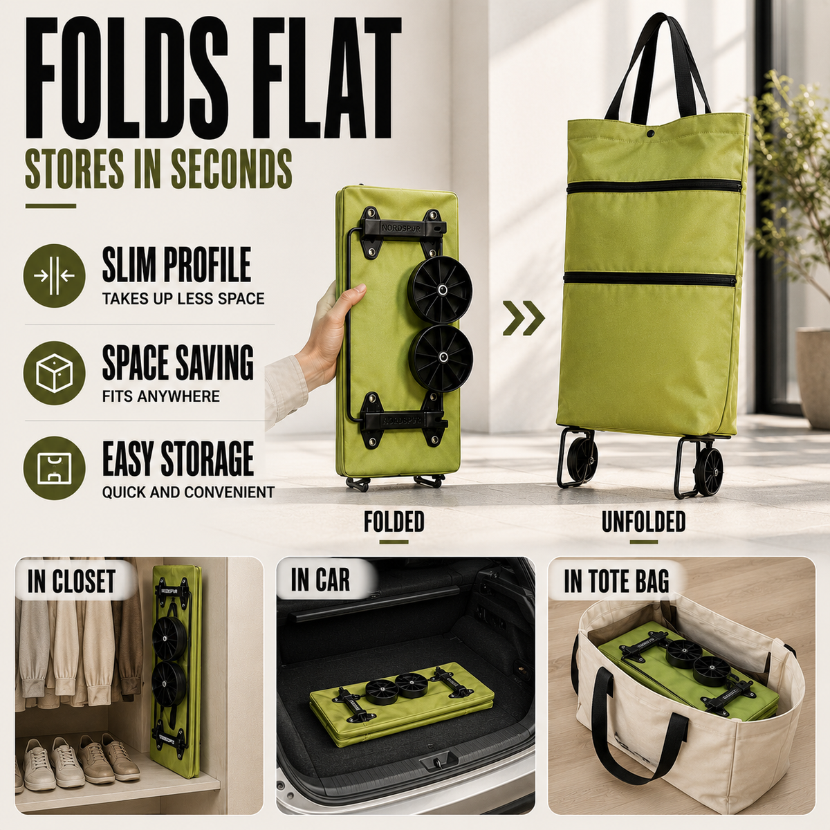 Foldable Wheeled Shopping Hand Cart with Backpack Carry Option