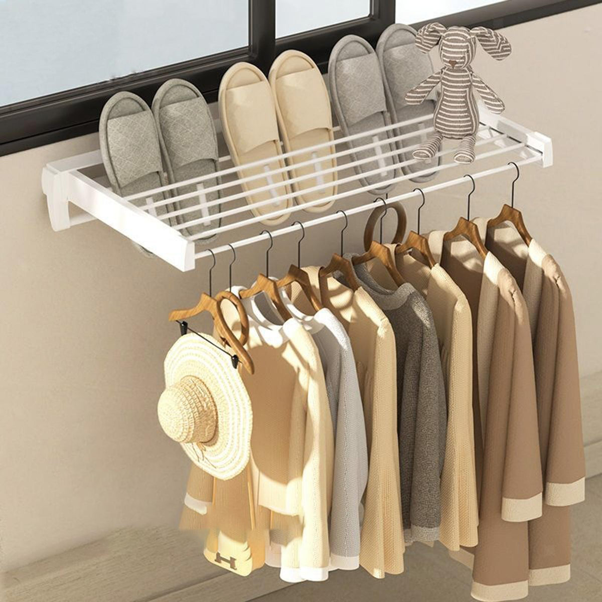 Wall Mounted Folding Clothes Drying Rack Space Saving Laundry Organizer