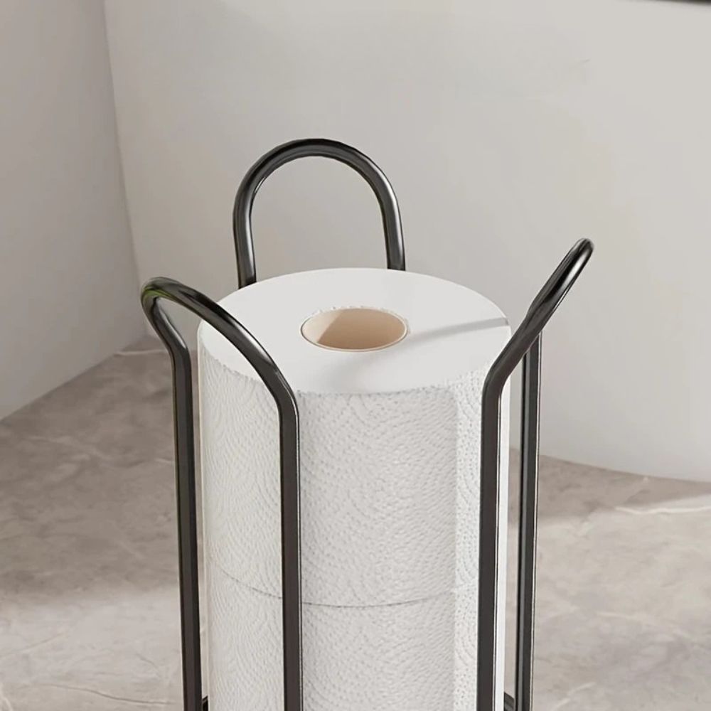 Freestanding Chrome Toilet Roll Holder – Iron Bathroom Storage Stand for 3 Spare Rolls