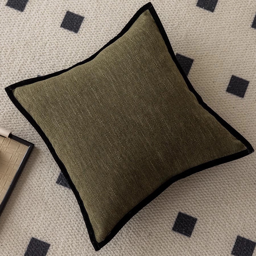 French Retro Decorative Pillow Cover with Black Piping and Jacquard Texture