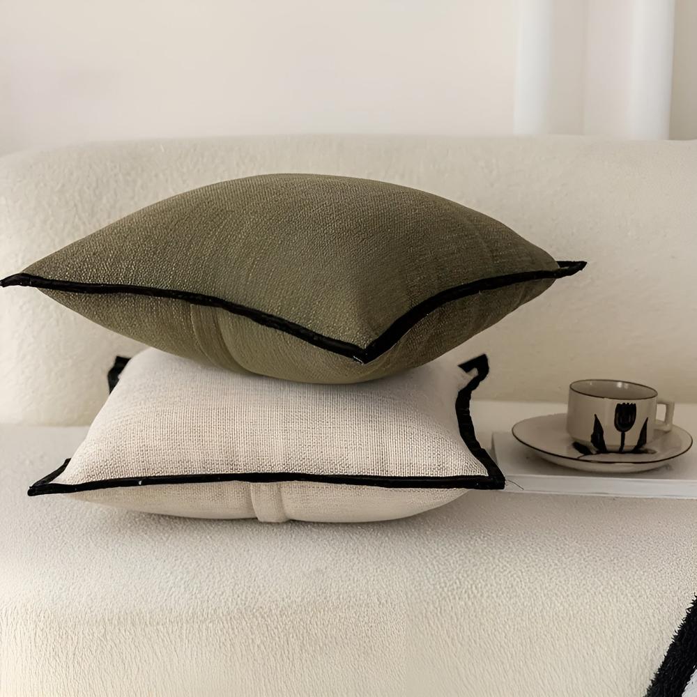 French Retro Decorative Pillow Cover with Black Piping and Jacquard Texture