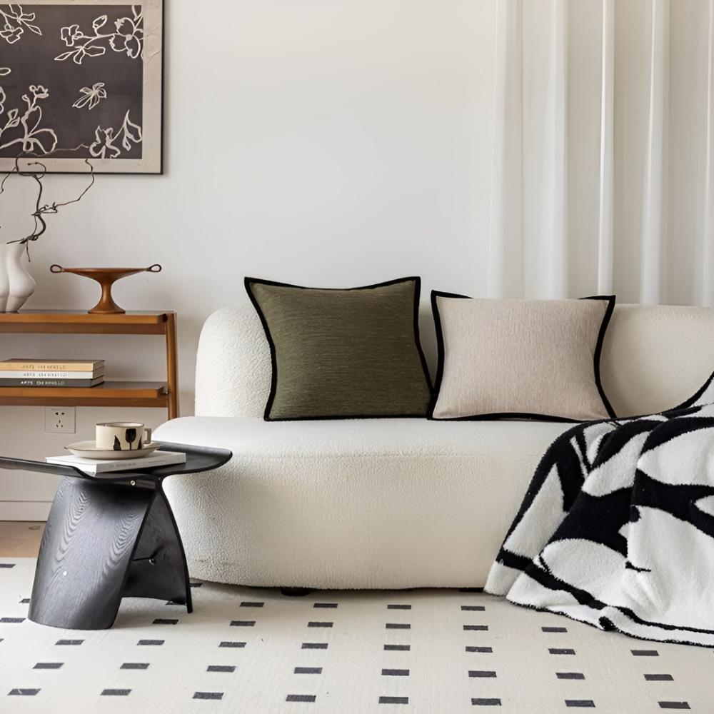 French Retro Decorative Pillow Cover with Black Piping and Jacquard Texture