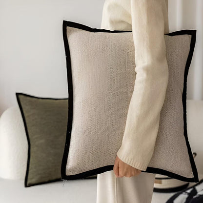 French Retro Decorative Pillow Cover with Black Piping and Jacquard Texture