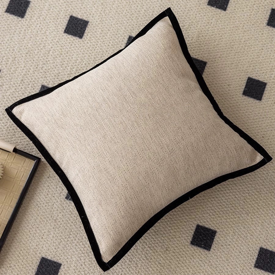 French Retro Decorative Pillow Cover with Black Piping and Jacquard Texture