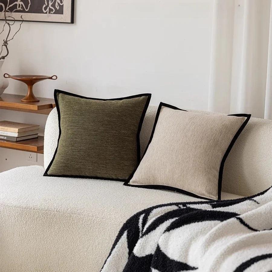 French Retro Decorative Pillow Cover with Black Piping and Jacquard Texture
