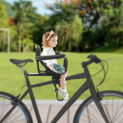 Front-Mounted Baby Bike Seat with Adjustable Foot Pedals and Safety Belt
