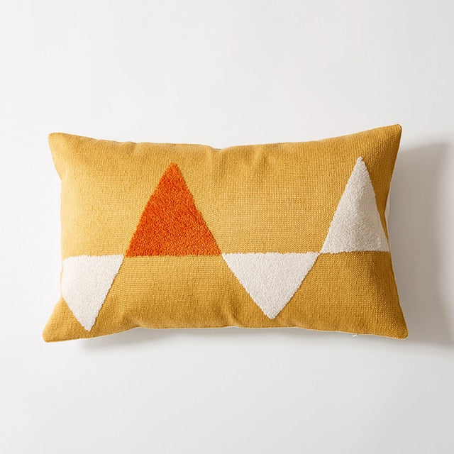 Geometric Embroidered Cotton Canvas Cushion Cover with Invisible Zip
