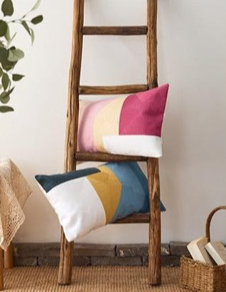 Geometric Embroidered Cotton Canvas Cushion Cover with Invisible Zip