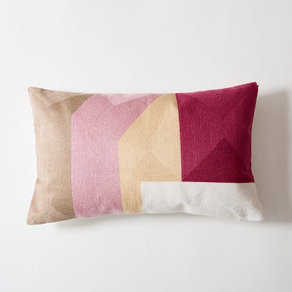 Geometric Embroidered Cotton Canvas Cushion Cover with Invisible Zip