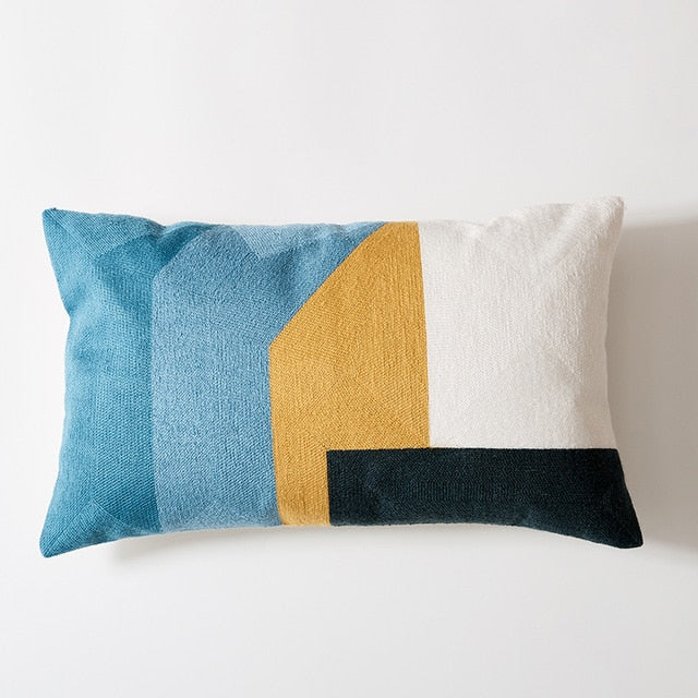 Geometric Embroidered Cotton Canvas Cushion Cover with Invisible Zip