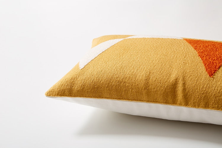 Geometric Embroidered Cotton Canvas Cushion Cover with Invisible Zip