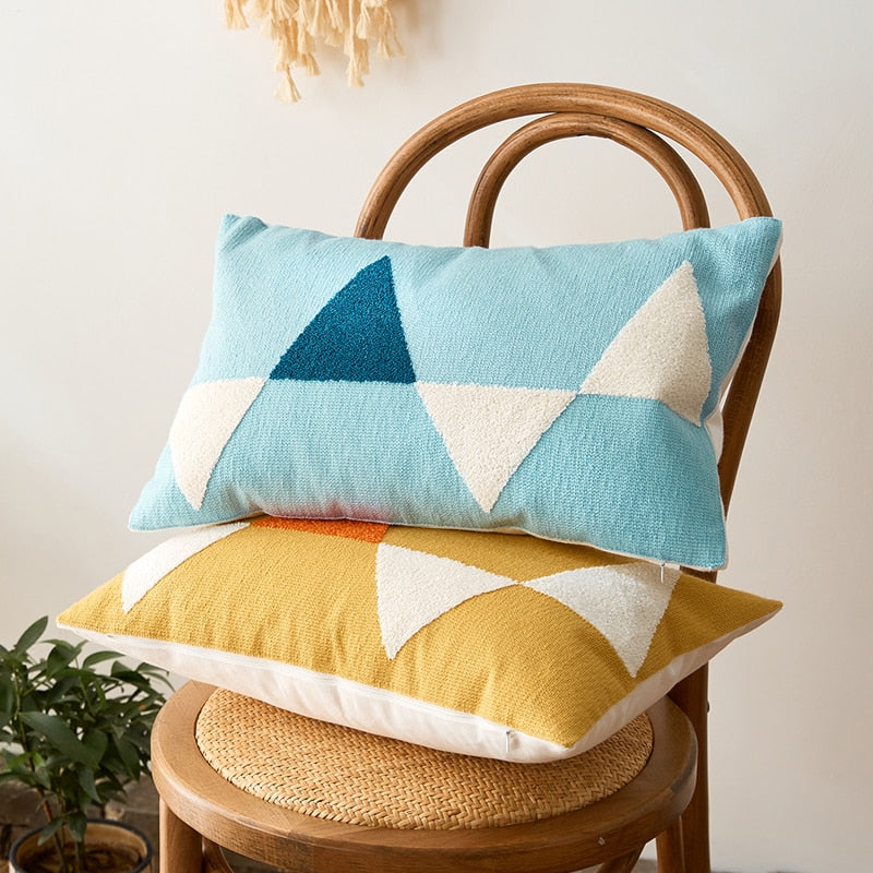 Geometric Embroidered Cotton Canvas Cushion Cover with Invisible Zip