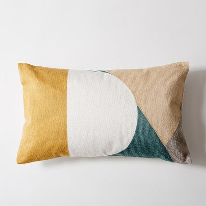 Geometric Embroidered Cotton Canvas Cushion Cover with Invisible Zip