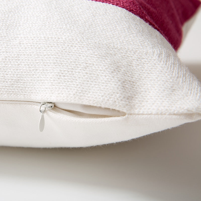 Geometric Embroidered Cotton Canvas Cushion Cover with Invisible Zip