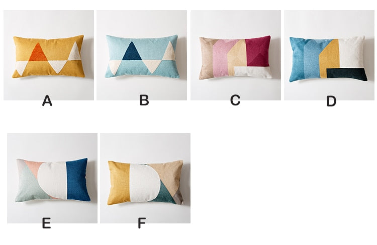 Geometric Embroidered Cotton Canvas Cushion Cover with Invisible Zip
