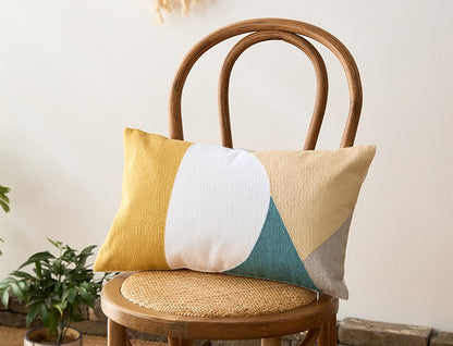 Geometric Embroidered Cotton Canvas Cushion Cover with Invisible Zip