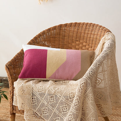 Geometric Embroidered Cotton Canvas Cushion Cover with Invisible Zip
