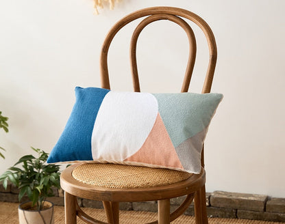 Geometric Embroidered Cotton Canvas Cushion Cover with Invisible Zip