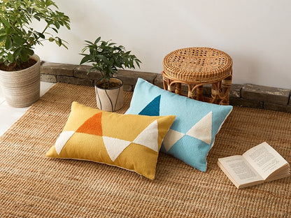 Geometric Embroidered Cotton Canvas Cushion Cover with Invisible Zip