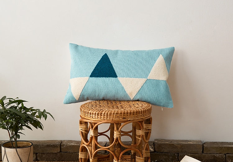 Geometric Embroidered Cotton Canvas Cushion Cover with Invisible Zip