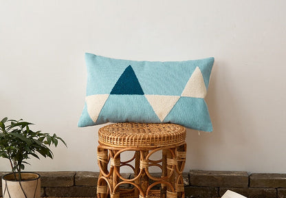 Geometric Embroidered Cotton Canvas Cushion Cover with Invisible Zip
