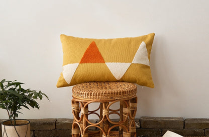 Geometric Embroidered Cotton Canvas Cushion Cover with Invisible Zip