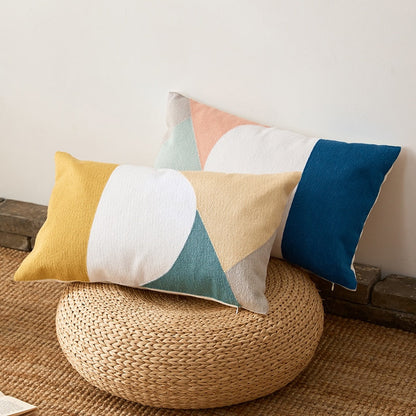 Geometric Embroidered Cotton Canvas Cushion Cover with Invisible Zip