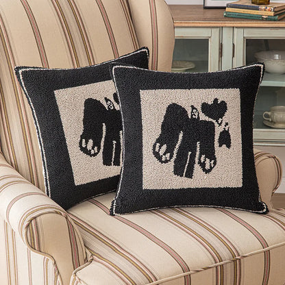 Geometric Embroidered Cushion Cover in Beige and Black