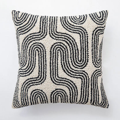 Geometric Embroidered Cushion Cover in Beige and Black