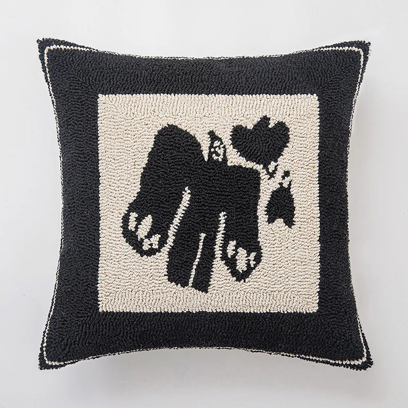 Geometric Embroidered Cushion Cover in Beige and Black