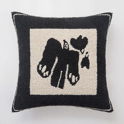 Geometric Embroidered Cushion Cover in Beige and Black