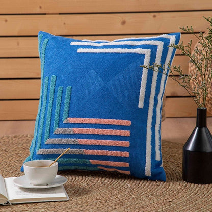 Geometric Flocked Jacquard Cushion Cover with Linen Cotton Blend