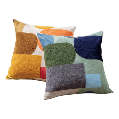 Geometric Flocked Jacquard Cushion Cover with Linen Cotton Blend