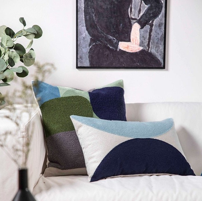 Geometric Flocked Jacquard Cushion Cover with Linen Cotton Blend