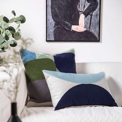 Geometric Flocked Jacquard Cushion Cover with Linen Cotton Blend