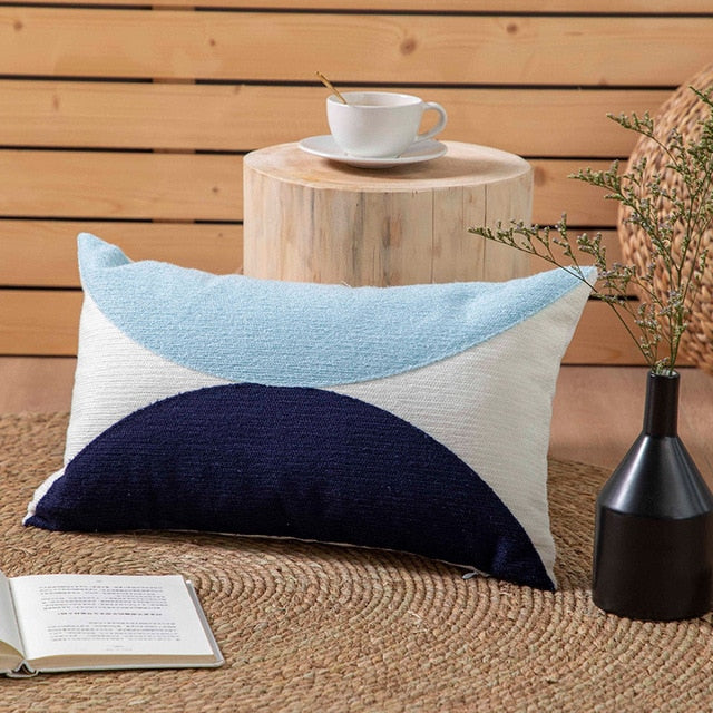 Geometric Flocked Jacquard Cushion Cover with Linen Cotton Blend