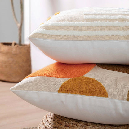 Geometric Flocked Jacquard Cushion Cover with Linen Cotton Blend