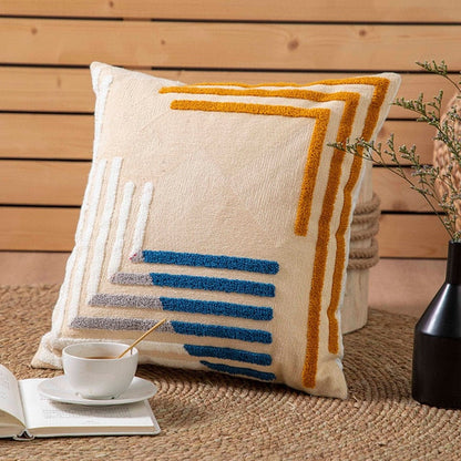 Geometric Flocked Jacquard Cushion Cover with Linen Cotton Blend