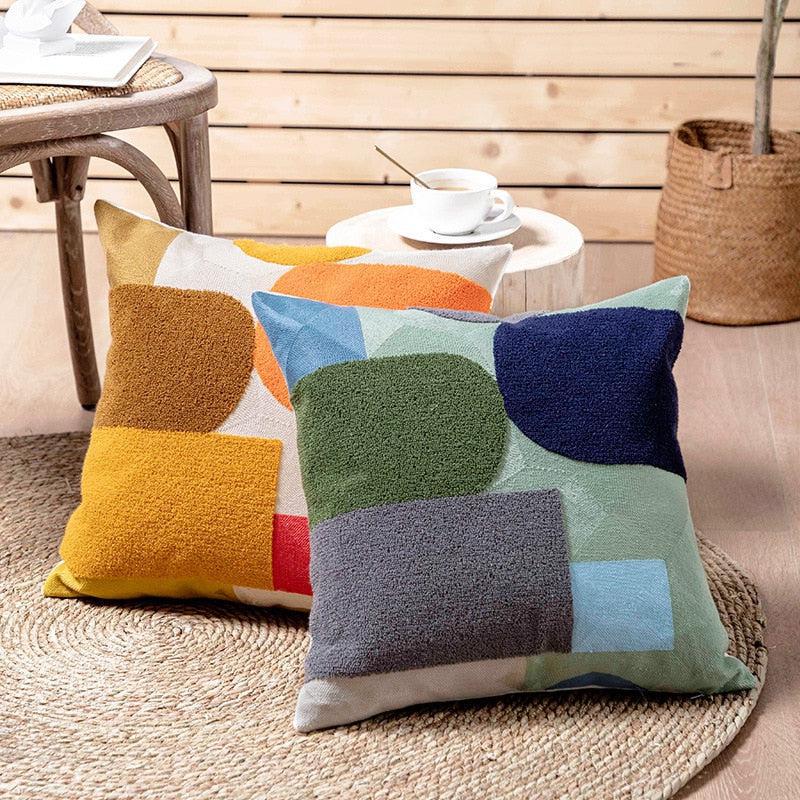 Geometric Flocked Jacquard Cushion Cover with Linen Cotton Blend