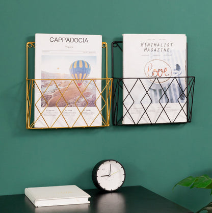 Geometric Metal Wire Magazine Rack for Wall Storage