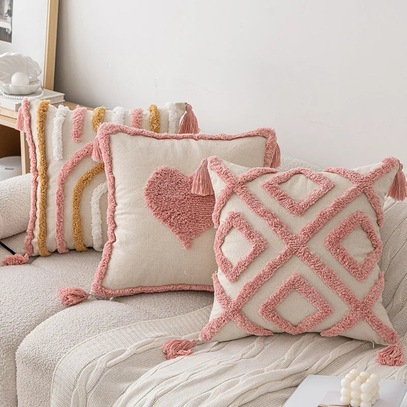 Geometric Tufted Cushion Cover in Nordic Pink