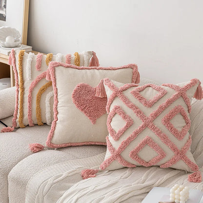 Geometric Tufted Cushion Cover in Nordic Pink