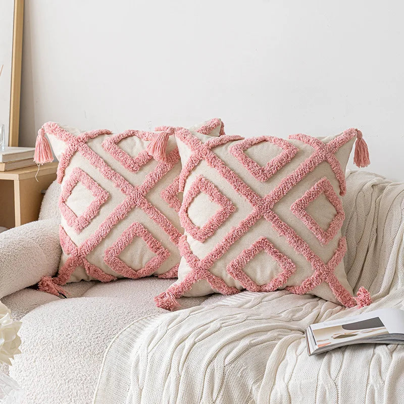 Geometric Tufted Cushion Cover in Nordic Pink