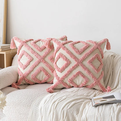 Geometric Tufted Cushion Cover in Nordic Pink