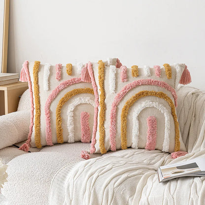Geometric Tufted Cushion Cover in Nordic Pink