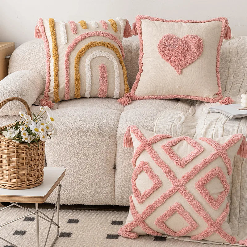 Geometric Tufted Cushion Cover in Nordic Pink