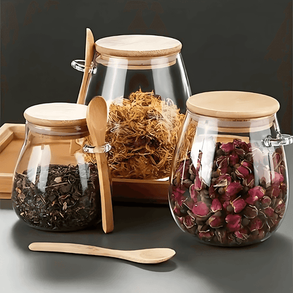 Glass Storage Jar with Bamboo Lid and Spoon
