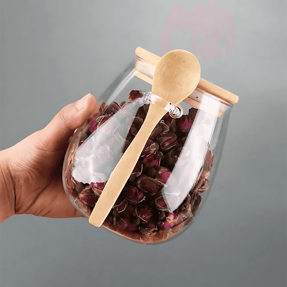 Glass Storage Jar with Bamboo Lid and Spoon