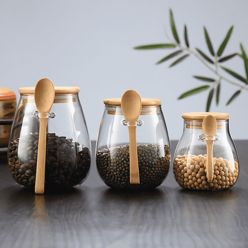 Glass Storage Jar with Bamboo Lid and Spoon
